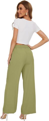 سروال طويل كاجوال بقصة مستقيمة وارجل واسعة وازرار غير متماثلة وخصر مرتفع للنساء من فنيزو in Kuwait