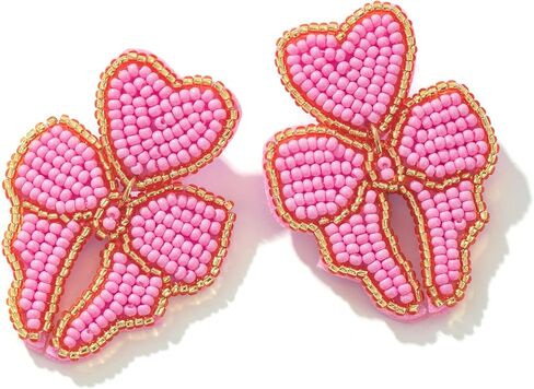 Beaded Bow Dangle Earrings Cute - Handmade Statement Ribbon Drop Earrings for Party or Wedding in Saudi Arabia