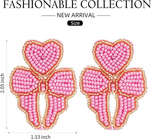 Beaded Bow Dangle Earrings Cute - Handmade Statement Ribbon Drop Earrings for Party or Wedding in Saudi Arabia