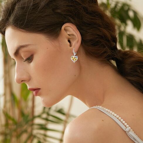 أقراط على شكل قلب عباد الشمس S925 من الفضة الإسترليني أقراط عباد الشمس على شكل قلب أقراط متدلية على شكل عباد الشمس مجوهرات عباد الشمس لعيد الأم وعيد الميلاد in Kuwait