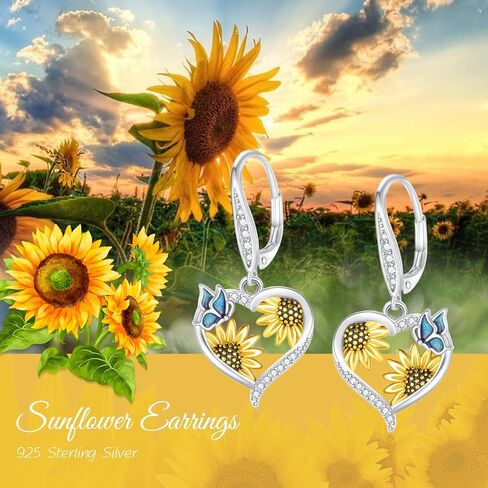 أقراط على شكل قلب عباد الشمس S925 من الفضة الإسترليني أقراط عباد الشمس على شكل قلب أقراط متدلية على شكل عباد الشمس مجوهرات عباد الشمس لعيد الأم وعيد الميلاد in Kuwait