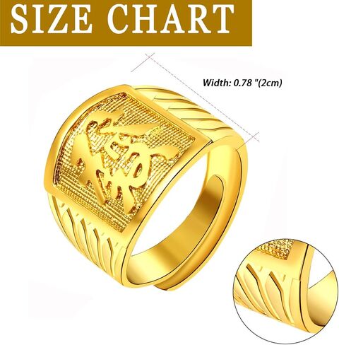 OIDEA 3pcs Men's Stainless Steel Domineering Vintage Chinese Kanji Ring Rich/Luck/Wealth Adjustable Rings Set, Gold in Saudi Arabia