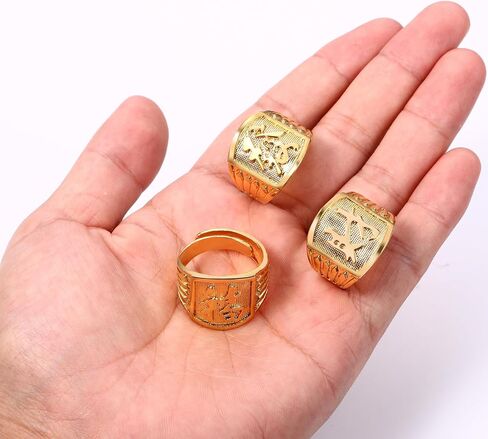 OIDEA 3pcs Men's Stainless Steel Domineering Vintage Chinese Kanji Ring Rich/Luck/Wealth Adjustable Rings Set, Gold in Saudi Arabia