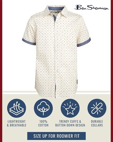 قميص Ben Sherman للأولاد بأزرار سفلية - قميص منسوج كاجوال بأكمام قصيرة - قميص بياقة للأطفال للأولاد (8-18) in Saudi Arabia