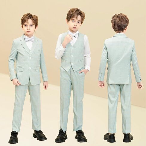 Boys Formal Suit Set Kids Toddler Tuxedo Slim Fit Plaid Suits for Teenage Boys 5-Piece Wedding Party Outfit in Saudi Arabia