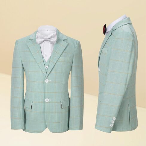 Boys Formal Suit Set Kids Toddler Tuxedo Slim Fit Plaid Suits for Teenage Boys 5-Piece Wedding Party Outfit in Saudi Arabia
