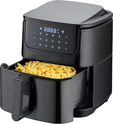 GoWISE USA 7-Quart Air Fryer & Dehydrator Max Steel XL- with Touchscreen Display with Stackable Dehydrating Racks with Preheat & Mute Functions + 100 Recipes (Stainless Steel) in Kuwait