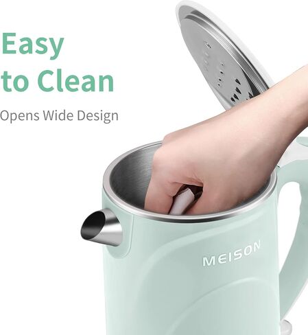 MEISON Electric Kettle, 1.7 L Double Wall Food Grade Stainless Steel Interior Water Boiler, Coffee Pot & Tea Kettle, Auto Shut-Off and Boil-Dry Protection, 1200W, 2 Year Warranty(Black) in Kuwait
