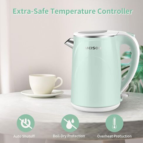 MEISON Electric Kettle, 1.7 L Double Wall Food Grade Stainless Steel Interior Water Boiler, Coffee Pot & Tea Kettle, Auto Shut-Off and Boil-Dry Protection, 1200W, 2 Year Warranty(Black) in Kuwait