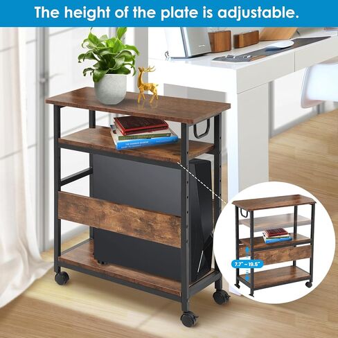 حامل برج كمبيوتر من 3 طبقات، 23.6 بوصة طول × 11.8 بوصة عرض × 27.6 بوصة ارتفاع، حامل برج كمبيوتر قابل للتعديل للأرضية مع رف جانبي، حامل طابعة محمول مع عجلات قابلة للقفل، حامل برج كمبيوتر تحت المكتب in Kuwait