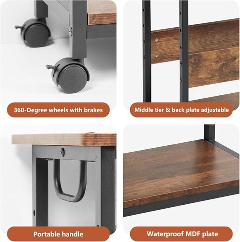 حامل برج كمبيوتر من 3 طبقات، 23.6 بوصة طول × 11.8 بوصة عرض × 27.6 بوصة ارتفاع، حامل برج كمبيوتر قابل للتعديل للأرضية مع رف جانبي، حامل طابعة محمول مع عجلات قابلة للقفل، حامل برج كمبيوتر تحت المكتب in Kuwait