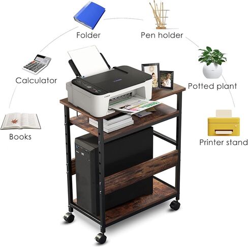 حامل برج كمبيوتر من 3 طبقات، 23.6 بوصة طول × 11.8 بوصة عرض × 27.6 بوصة ارتفاع، حامل برج كمبيوتر قابل للتعديل للأرضية مع رف جانبي، حامل طابعة محمول مع عجلات قابلة للقفل، حامل برج كمبيوتر تحت المكتب in Kuwait