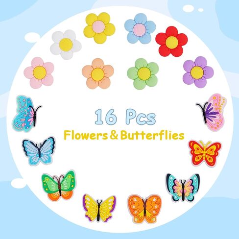 16pcs Flower Charms Accessories for Bogg Bag, Butterfly Decoration Charms for Women Girls, Cute Insert Decorative Charms Rubber Beach Tote Bag Accessories in Saudi Arabia