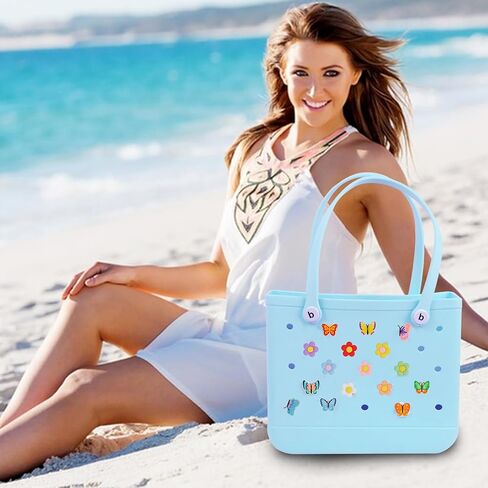 16pcs Flower Charms Accessories for Bogg Bag, Butterfly Decoration Charms for Women Girls, Cute Insert Decorative Charms Rubber Beach Tote Bag Accessories in Saudi Arabia