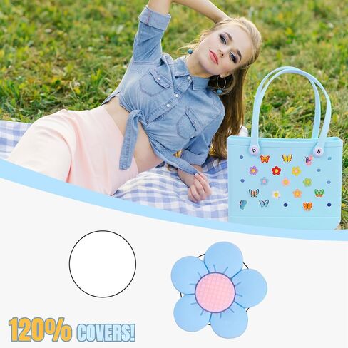 16pcs Flower Charms Accessories for Bogg Bag, Butterfly Decoration Charms for Women Girls, Cute Insert Decorative Charms Rubber Beach Tote Bag Accessories in Saudi Arabia