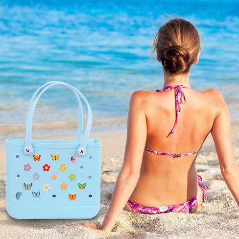 16pcs Flower Charms Accessories for Bogg Bag, Butterfly Decoration Charms for Women Girls, Cute Insert Decorative Charms Rubber Beach Tote Bag Accessories in Saudi Arabia