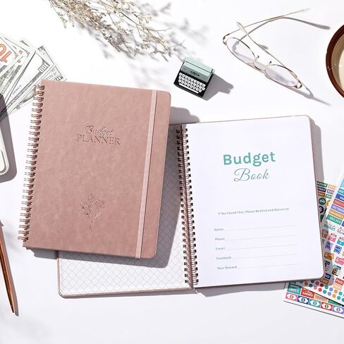مخطط الميزانية - كتاب الميزانية الشهرية مع متتبع الفواتير، منظم الفواتير والمخطط المالي للتحكم في أموالك، 8 بوصة × 10 بوصة، دفتر حساب 2025 لتتبع نفقاتك - ذهبي وردي in Kuwait