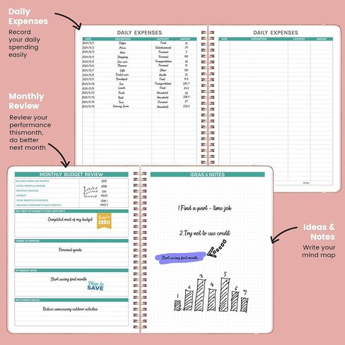 مخطط الميزانية - كتاب الميزانية الشهرية مع متتبع الفواتير، منظم الفواتير والمخطط المالي للتحكم في أموالك، 8 بوصة × 10 بوصة، دفتر حساب 2025 لتتبع نفقاتك - ذهبي وردي in Kuwait