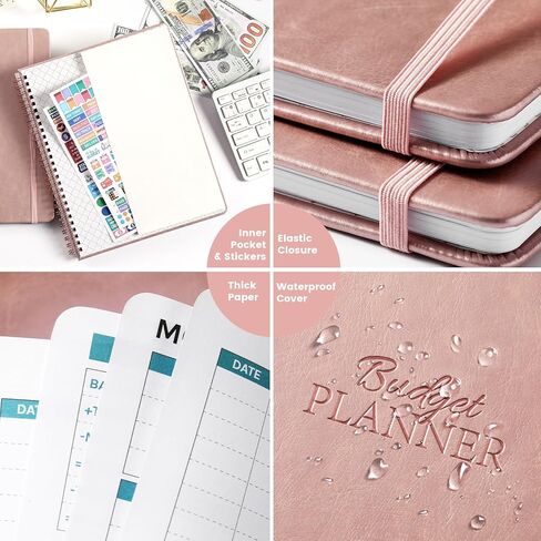مخطط الميزانية - كتاب الميزانية الشهرية مع متتبع الفواتير، منظم الفواتير والمخطط المالي للتحكم في أموالك، 8 بوصة × 10 بوصة، دفتر حساب 2025 لتتبع نفقاتك - ذهبي وردي in Kuwait