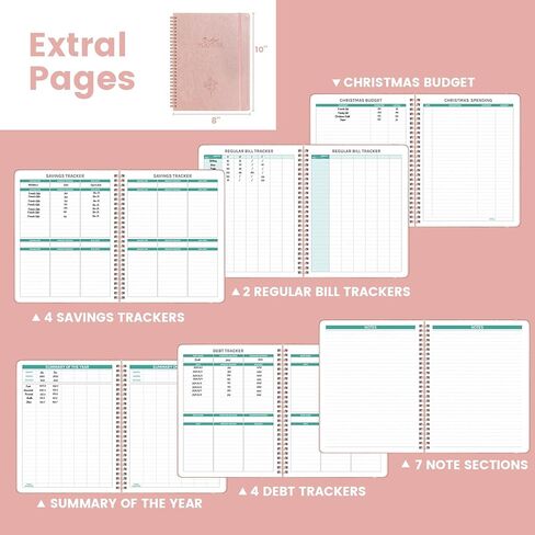 مخطط الميزانية - كتاب الميزانية الشهرية مع متتبع الفواتير، منظم الفواتير والمخطط المالي للتحكم في أموالك، 8 بوصة × 10 بوصة، دفتر حساب 2025 لتتبع نفقاتك - ذهبي وردي in Kuwait