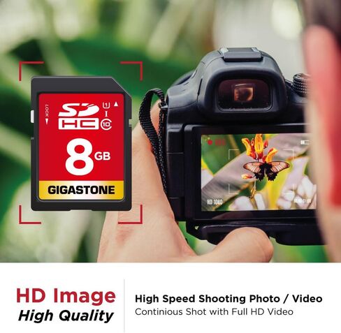 GIGASTONE 8GB SD Card 2-Pack UHS-I U1 Class 10 SDHC Memory Card, Speed Up to 80MB/s, Full HD Video Kodak Olympus Digital Camera, with 2 Mini Cases in Kuwait