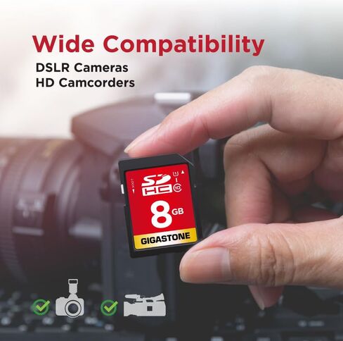 GIGASTONE 8GB SD Card 2-Pack UHS-I U1 Class 10 SDHC Memory Card, Speed Up to 80MB/s, Full HD Video Kodak Olympus Digital Camera, with 2 Mini Cases in Kuwait