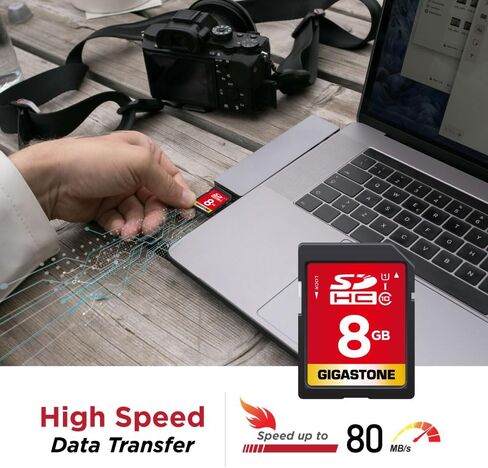 GIGASTONE 8GB SD Card 2-Pack UHS-I U1 Class 10 SDHC Memory Card, Speed Up to 80MB/s, Full HD Video Kodak Olympus Digital Camera, with 2 Mini Cases in Kuwait