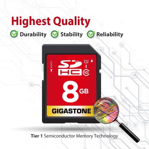 GIGASTONE 8GB SD Card 2-Pack UHS-I U1 Class 10 SDHC Memory Card, Speed Up to 80MB/s, Full HD Video Kodak Olympus Digital Camera, with 2 Mini Cases in Kuwait
