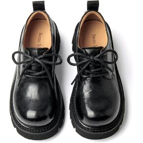 BEAU TODAY Chunky Oxfords Women, Platform Oxford Shoes for Women, Casual Round Toe Lace-up Leather Oxfords for Women, Comfortable Business Lug Sole Casual Dress Oxford Shoes