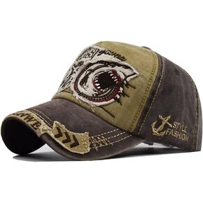 LOCOMO Men Women Shark Distressed Vintage Baseball Cap Fishing Hat Trucker Snapback Bill Brim Sun Cap Dark Gray