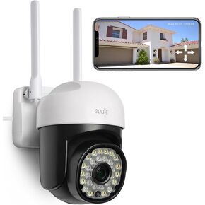 eudic Security Camera Outdoor Wired 2 Pack,Free Cloud Storage 2.4G/5G WiFi 360° PTZ Surveillance Security Cameras Outdoor,Color Night Vision, Motion Detection & Auto Tracking, 2 Way Audio