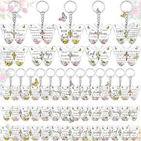 Remuuly 50 Pcs Christian Keychain Gifts Acrylic Bible Verse Keychain Scripture Religious Keychain Inspirational Abstract Key Ring for Women Men Girls Boys Christmas Church Faith Gifts