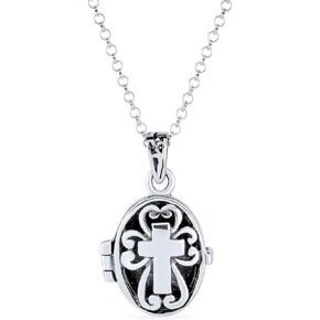 Bling Jewelry Vintage Style Heart Design Prayer Box Locket Memorial Momenta Holder Necklace For Women .925 Sterling Silver Pendant