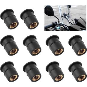 10PCS M6 Well Nuts Fairing Fasteners,Brass+Rubber Well Nut for Motorcycle Fairing Windshield,Universal Motorcycle Accessories/Boat Windshield Fastener for Motorcycle Boat Kayak Canoe (M6)