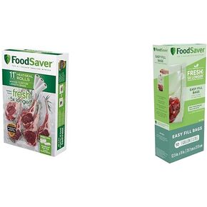 FoodSaver Vacuum Sealer Bags, Rolls for Custom Fit Airtight Food Storage and Sous Vide, 11" x 16' & Easy Fill 1-Gallon Vacuum Sealer Bags | Commercial Grade and Reusable | 10 Count, 1 GALLON, Clear