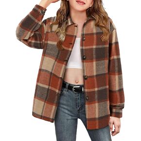 Girls Button Down Shirt Shacket Jacket Girls Long Sleeve Plaid Flannel Shirts for Girls Western Shirts with Pocket Toddler Shirt Orange Size 11-12 Years