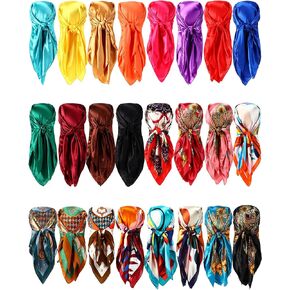 Liitrsh 24 Pcs 35 Inch Satin Large Head Scarves for Women Silk Like Head Wraps Vintage Bandanas Square for Women Girls Neck Hair Sleeping Warp Accessories, 24 Designs