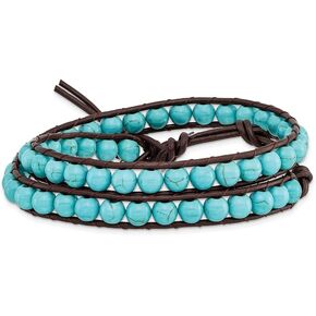 Sonia Jewels Real 4mm Dyed Turquoise Leather Cord Multi Wrap Bracelet 20"