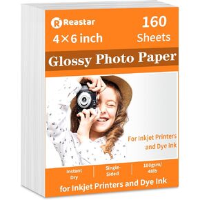 4x6 Photo Paper, 160 Sheets Glossy Photo Paper, Photo Paper for Printer, Photo Printer Paper, Glossy Paper for Inkjet Printer, Glossy Brochure Paper