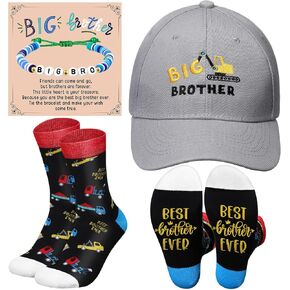 3 Pcs Big Sister Big Brother Gifts for Girls Boys Big Sister Bracelet Big Brother Baseball Caps and Sock for Gift
