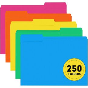 File Folder, RAZCC 250 Pack 1/3 Cut Tab Colored Folders, Colored File Folder Letter Size for Office Classroom Use, Folders with Tabs Assorted 5 Colors