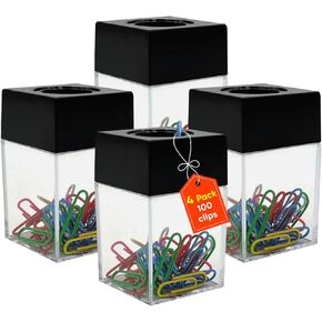 4 paper clip holder + 100 multicolor 1-inch clips per each capacity for 150 clips / magnetic paper clip holder for desk / paper clip holder / magnetic paper clip holder.
