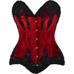 Daisy corsets Womens Top Drawer Dark Red Velvet & Beaded Steel Boned Overbust CorsetCorset