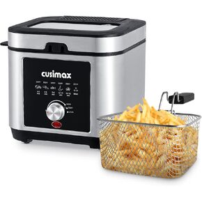 مقلاة عميقة CUSIMAX مقلاة كهربائية عميقة مع سلة وخطاف بالتنقيط، مقلاة سمك بسعة زيت 2.6 لتر، غطاء قابل للإزالة مع نافذة عرض وفلتر، مقالي من الفولاذ المقاوم للصدأ، 1200 واط in Kuwait