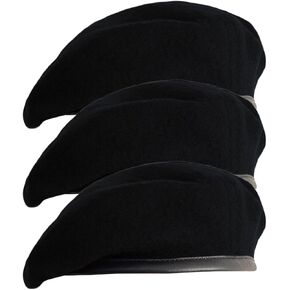 British Military Berets for Men and Women,Wool and Leather Army Beret Hats 3 Packs
