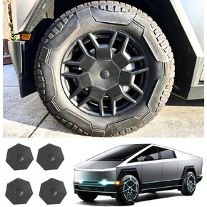 4PCS Wheel Center Caps Compatible with Tesla Cybertruck 2023 2024 Accessories,Hexagon Full Center Cover Replacement Waterproof Wheel Hub Cap for 2024 Cybertruck Exterior Accessories,Black