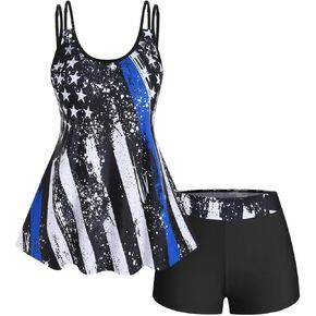 ROSE GAL Rosegal Plus Size Women 2 Piece Swimsuit American Flag Print Tankini Swimwear