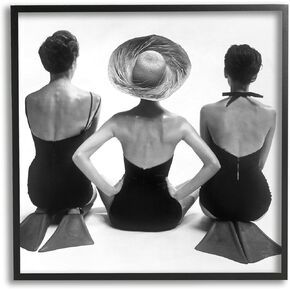 Stupell Industries Women Sitting Beach Monochrome Vintage Swimsuits Flippers, Design by Graffitee Studios