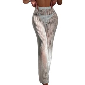 MakeMeChic Women's Cover Up Pants Drawstring Crochet Knitted Sheer Beach Cover Up Pants Swimwear