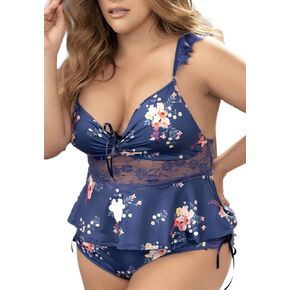 Airyglam Womens Babydoll Lingerie Satin Sexy Floral Print Sleepwear (blue, L)